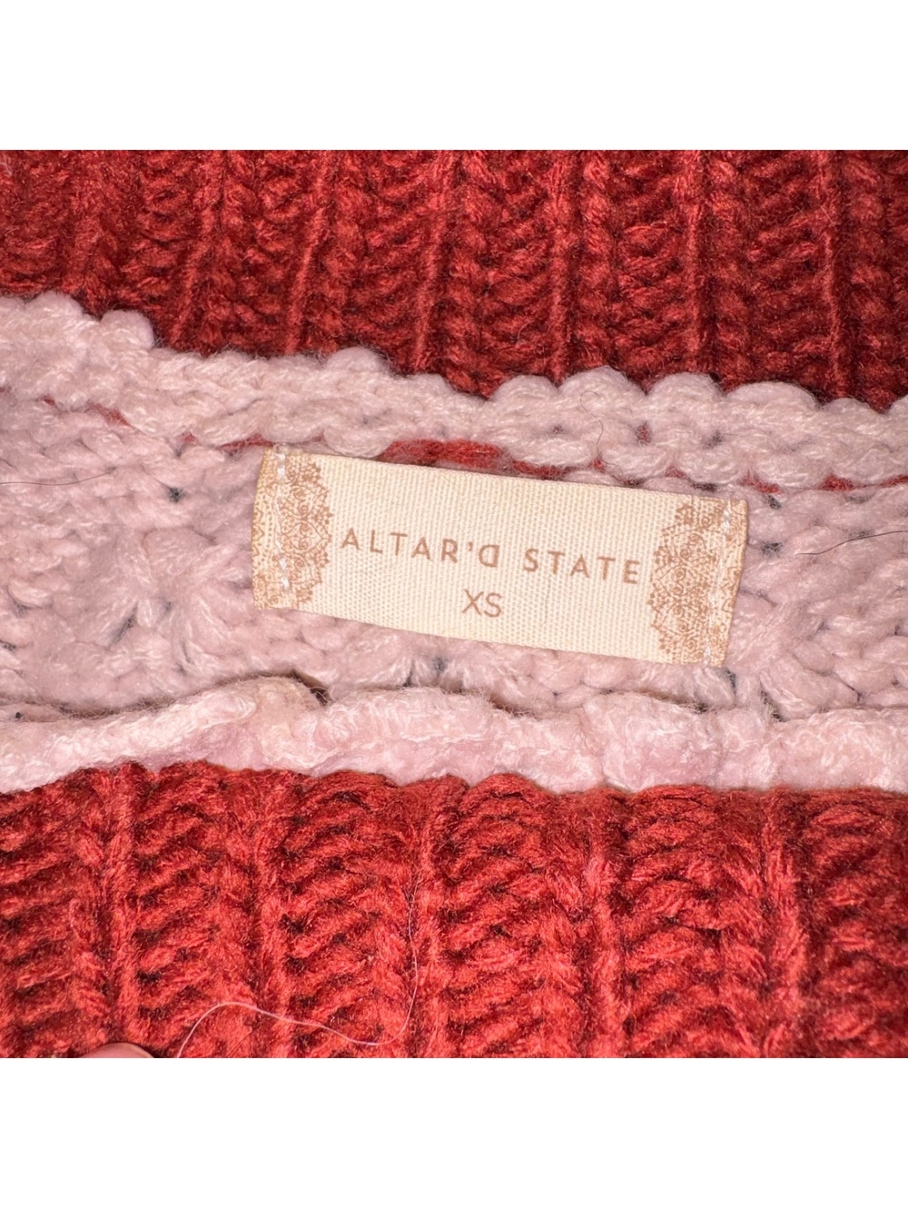 Altar'd State XS Woman’s Striped Knit Sweater in Pink-Red Outdoor Cozy - Picture 3 of 8